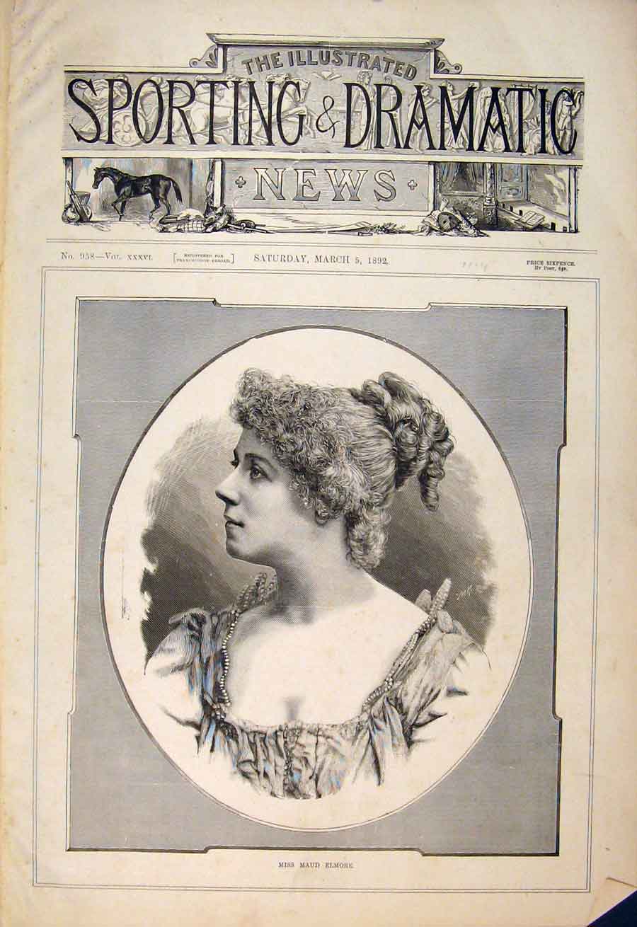 Original Old Antique Print Portrait Maud Elmore Actress Theatre Fine Art 1892