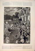 Original Old Antique Print Lantern Fete Thames River London Boat Lanterns 1892
