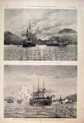 Old Antique Print Naval Manoeuvres Red Fleet Berehaven Hms Superb Belfast