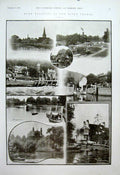 Original Old Antique Print Some Beauties The River Thames 1904 20th Century