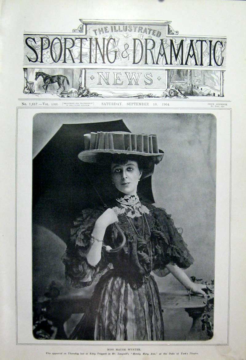 Original Old Antique Print Maude Wynter London Actress 1904 Theatre 20th Century