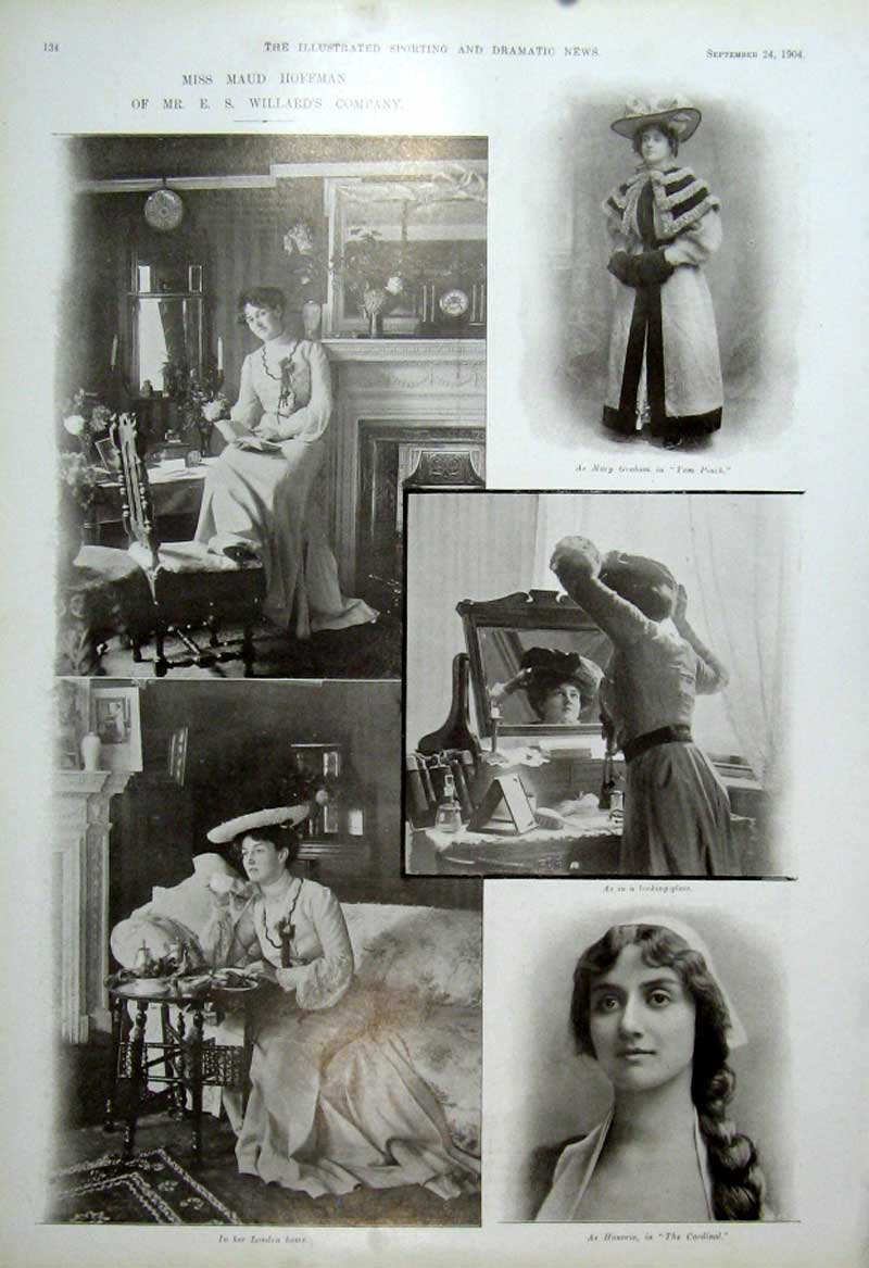 Original Old Antique Print Miss Maude Hoffman Actress 1904 Theatre 20th Century
