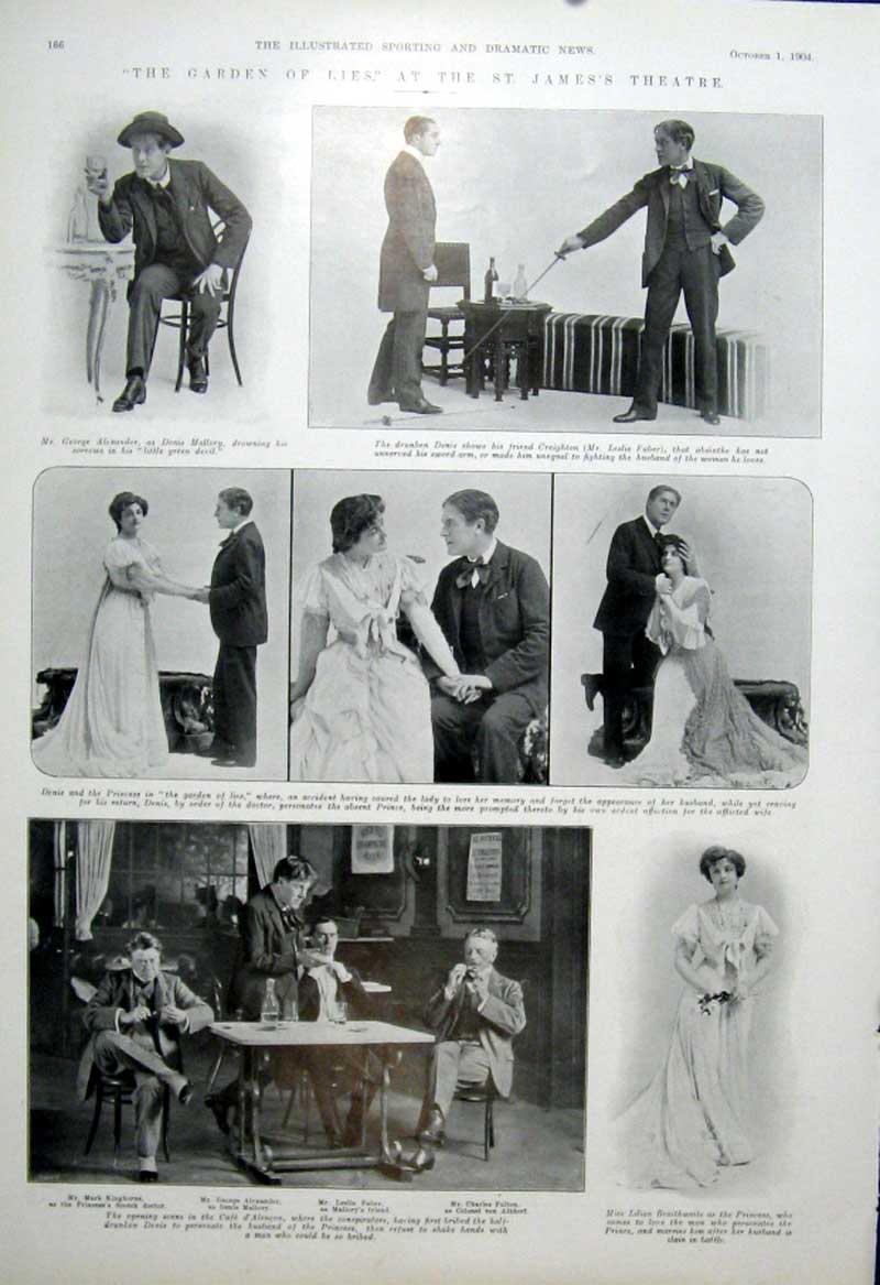 Original Old Antique Print Garden Lies At St James Theatre 1904 20th Century