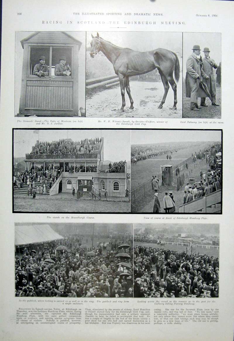 Original Old Antique Print Racing In Scotland The Edinburgh Meeting 1904 20th