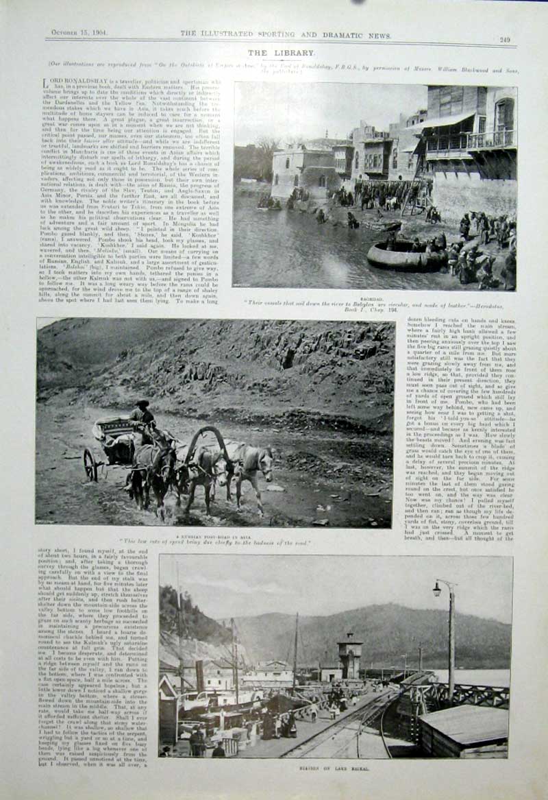 Original Old Antique Print Baghdad Russian Post Road Asia Lake Baikal 1904 20th