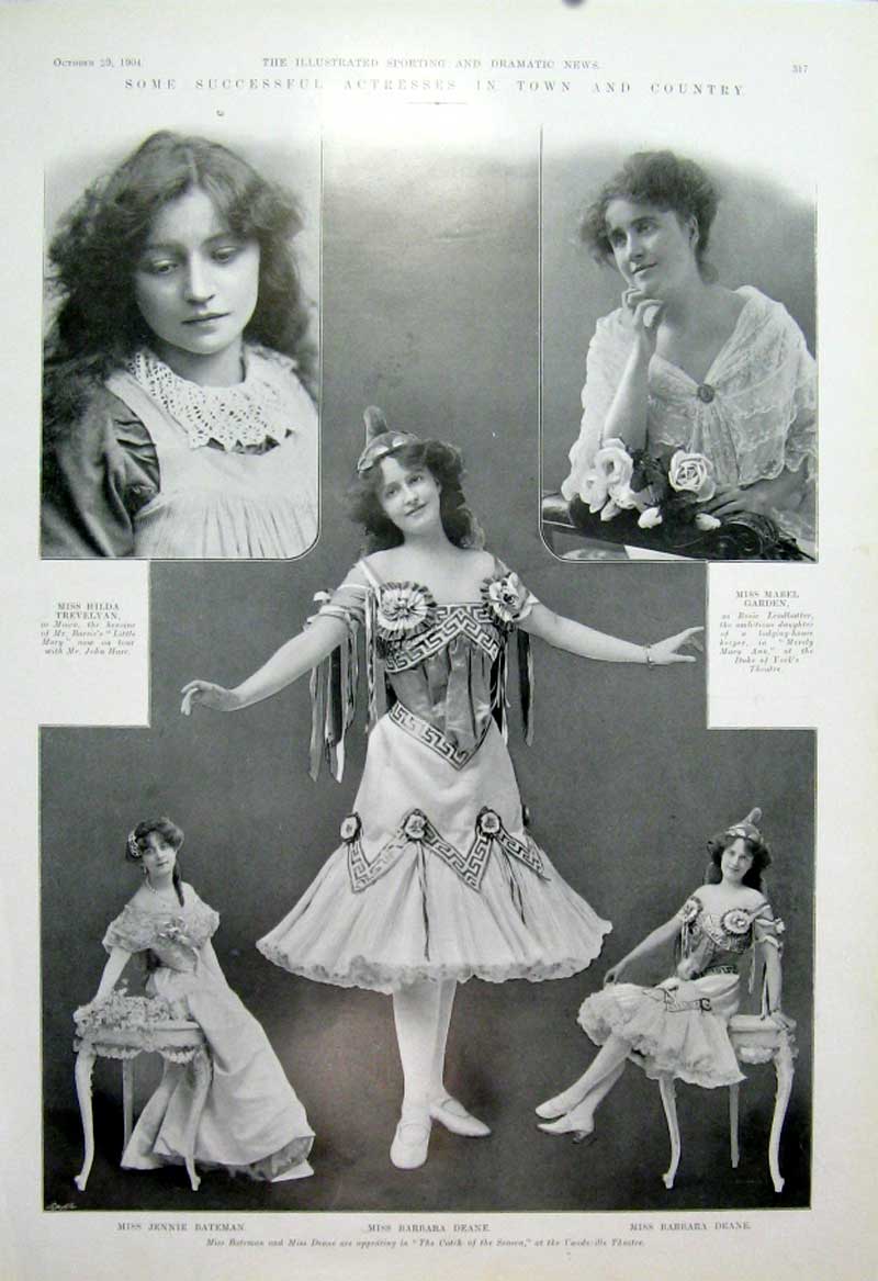 Original Old Antique Print Hilda Trevelyan Mabel Garden Jennie BatemanActress