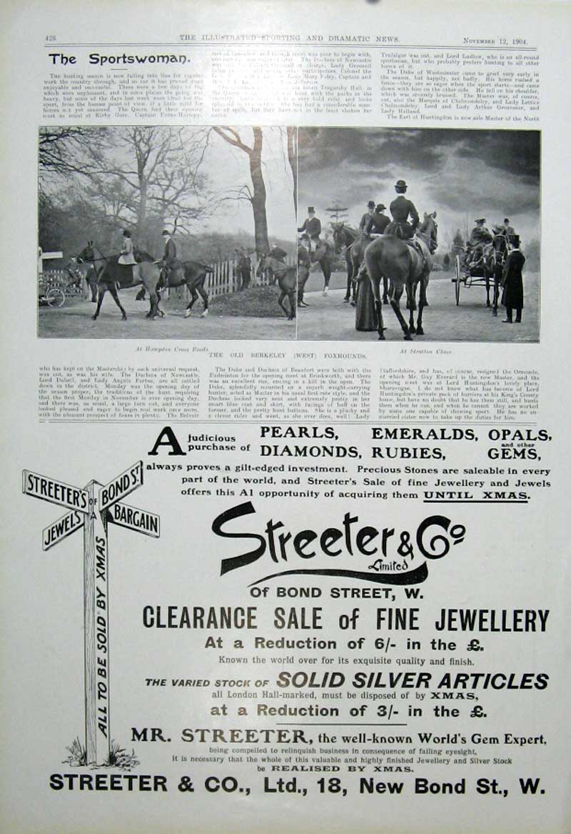Original Old Antique Print Berkley Fox Hounds 1904 20th Century