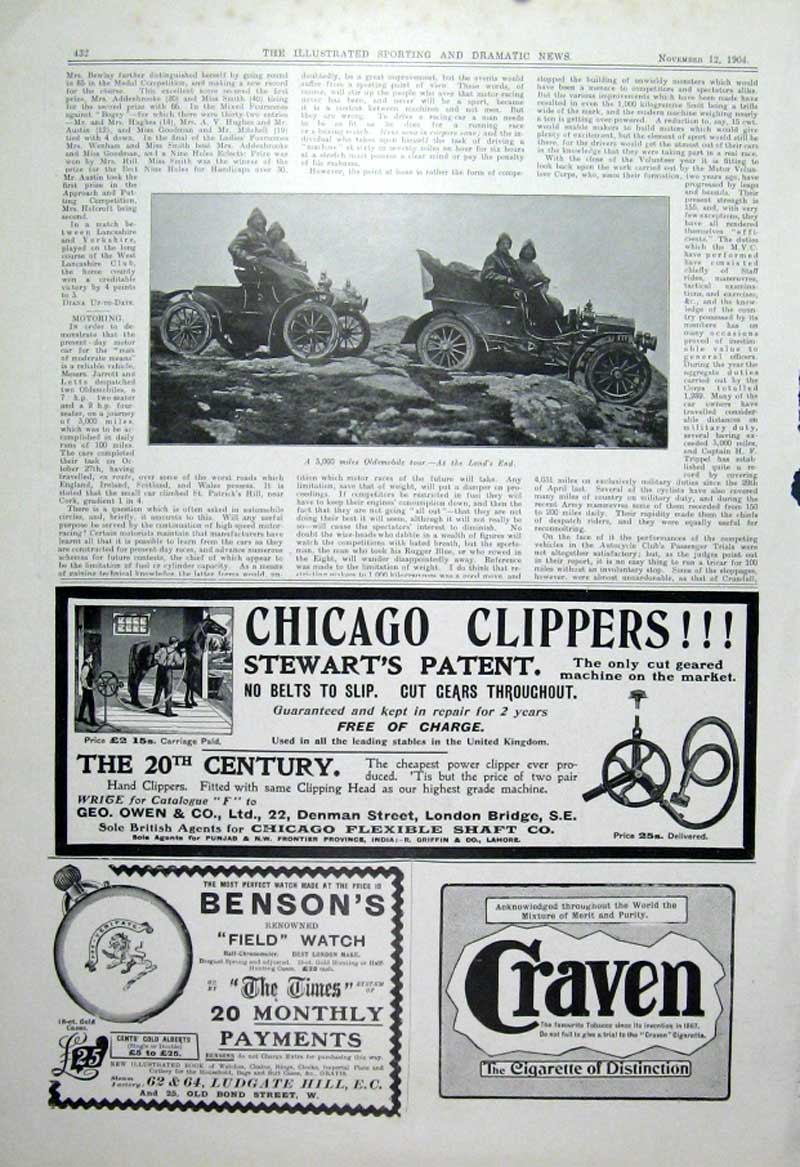 Original Old Antique Print 3000 Mile smobile Tour At Lands 1904