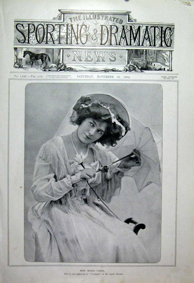 Original Old Antique Print Misshilda Coral London Actress 1904 Theatre 20th