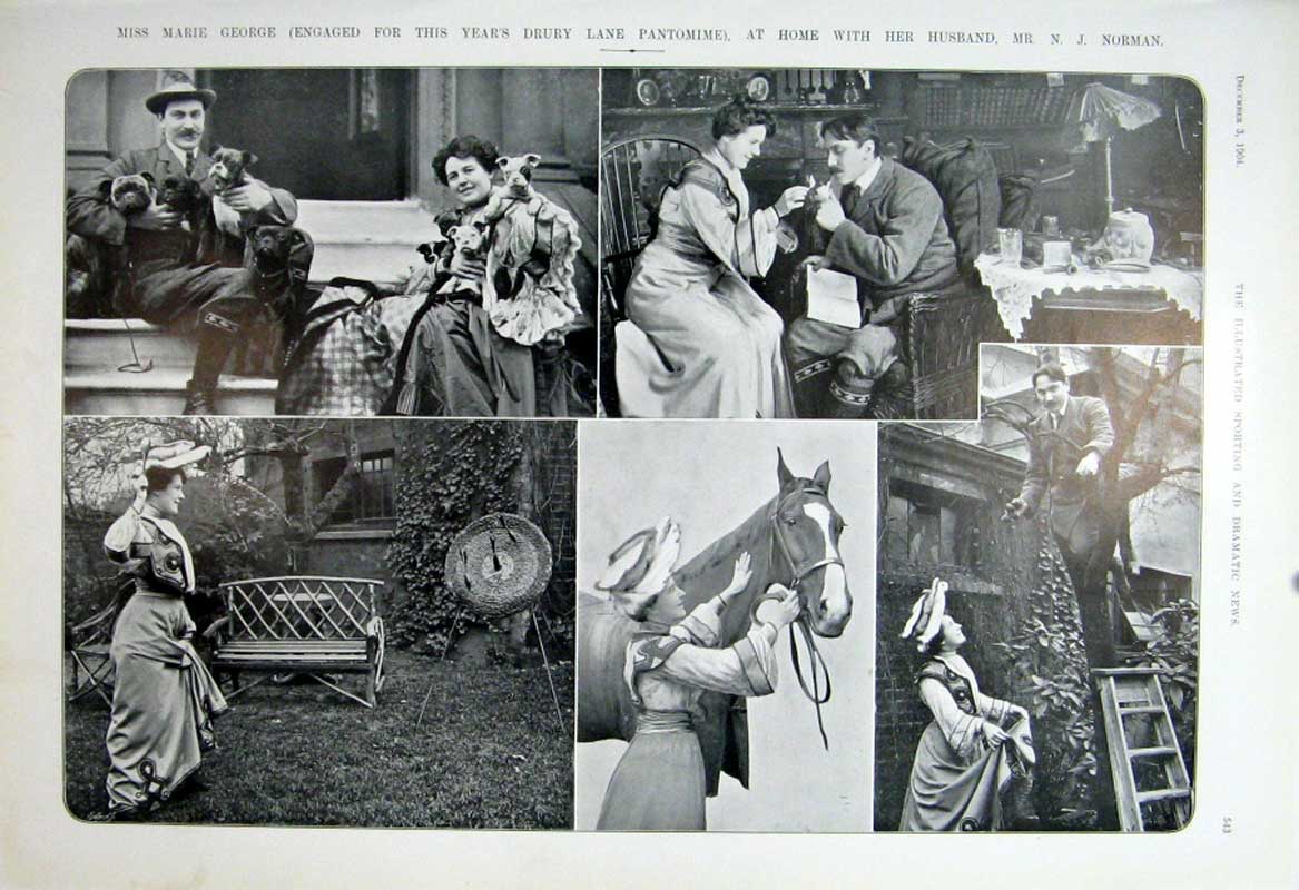 Original Old Antique Print Miss Marie George At Home 1904 Theatre Actres 20th