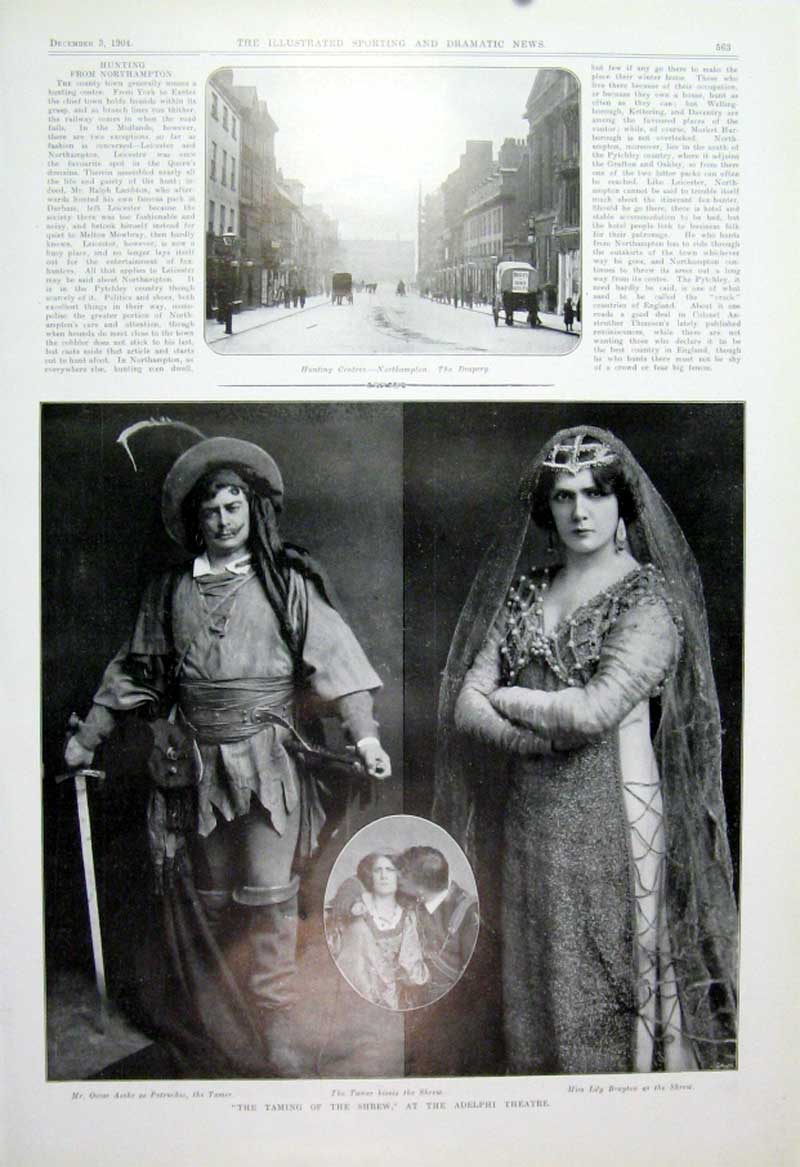 Original Old Antique Print Taming Shrew At Adelphi Theatre 1904 20th Century
