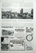 Original Old Antique Print Washing Elephants In A Nullah 1904 India 20th Century
