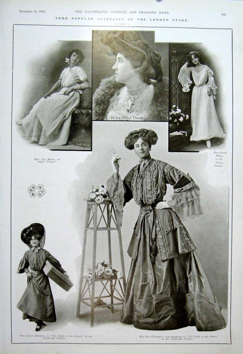 Original Old Antique Print Londo Stage Actress 1904 Moore Dark Millar Bateman