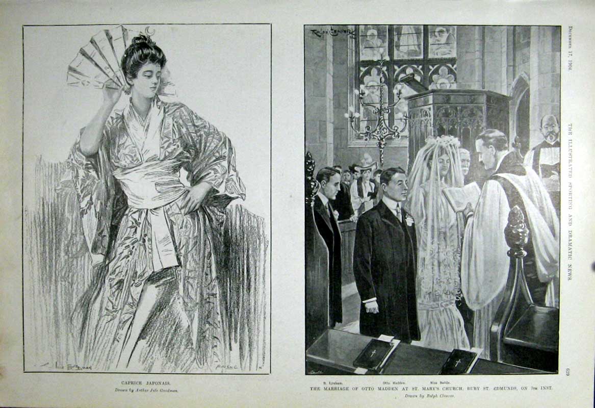 Original Old Antique Print Caprice Japonais Actress Marriage Otto Madden 1904