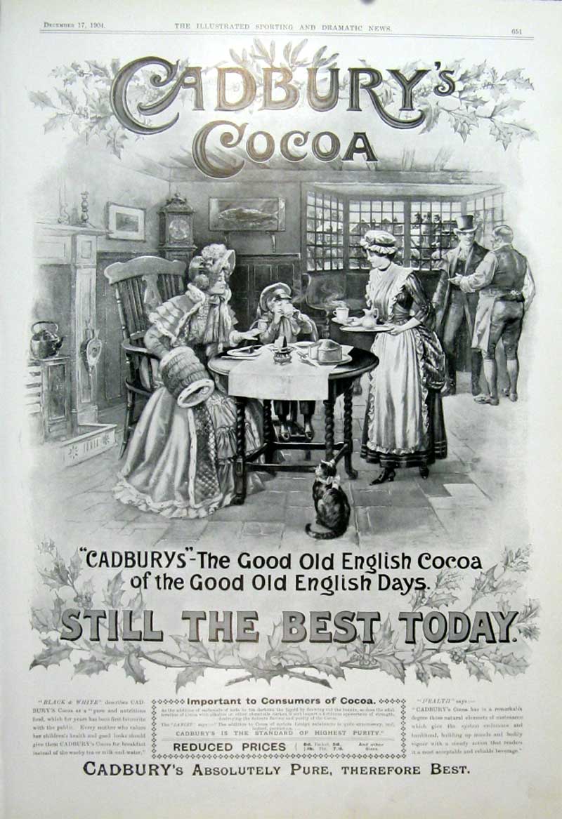 Original Old Antique Print Still Best Today Cadbury Cocoa 1904 Advert 20th
