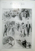 Original Old Antique Print Holly Leaves 1904 Christmas Fun 20th Century
