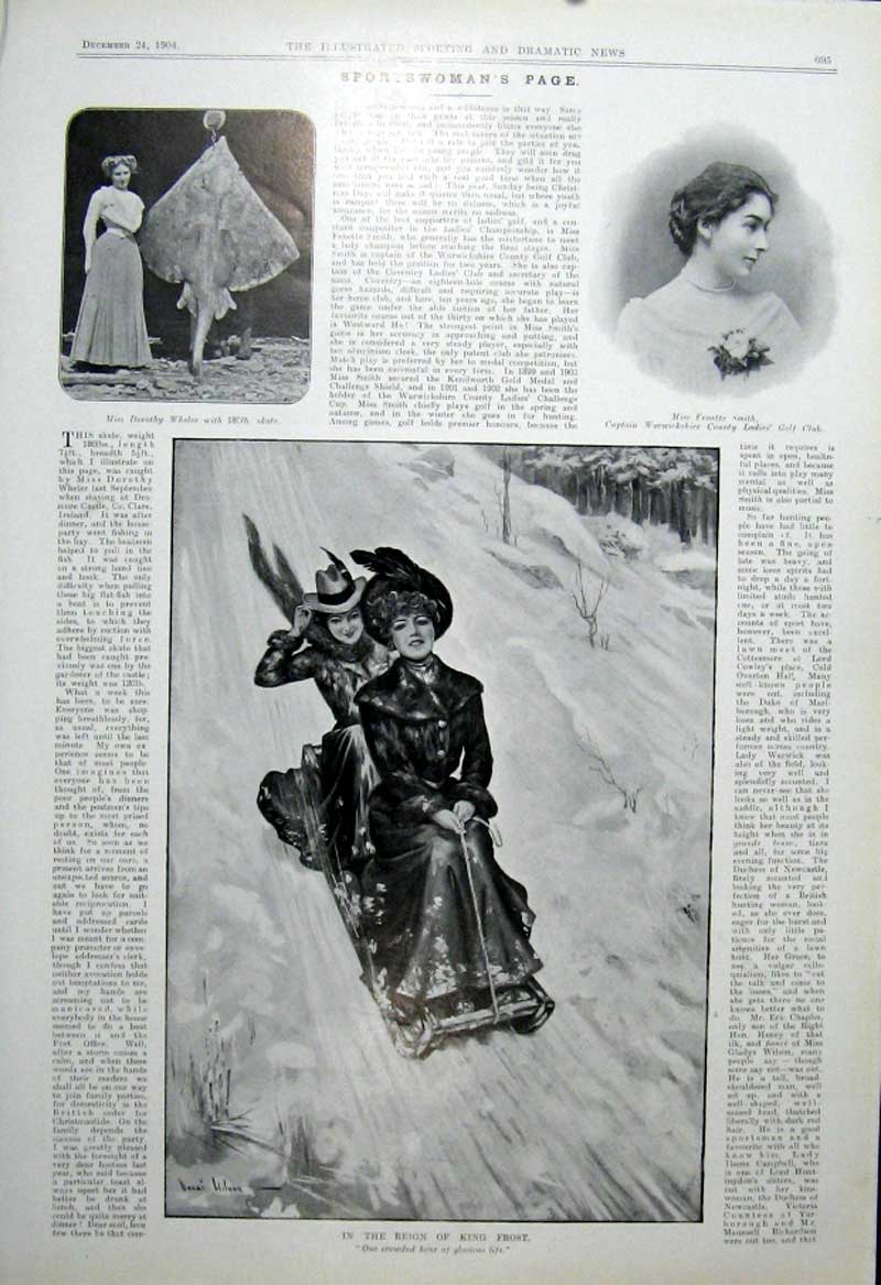 Old Antique Print Diorothy Wheler 180Lbs Skate Fennette Smith Golf Capta 19th