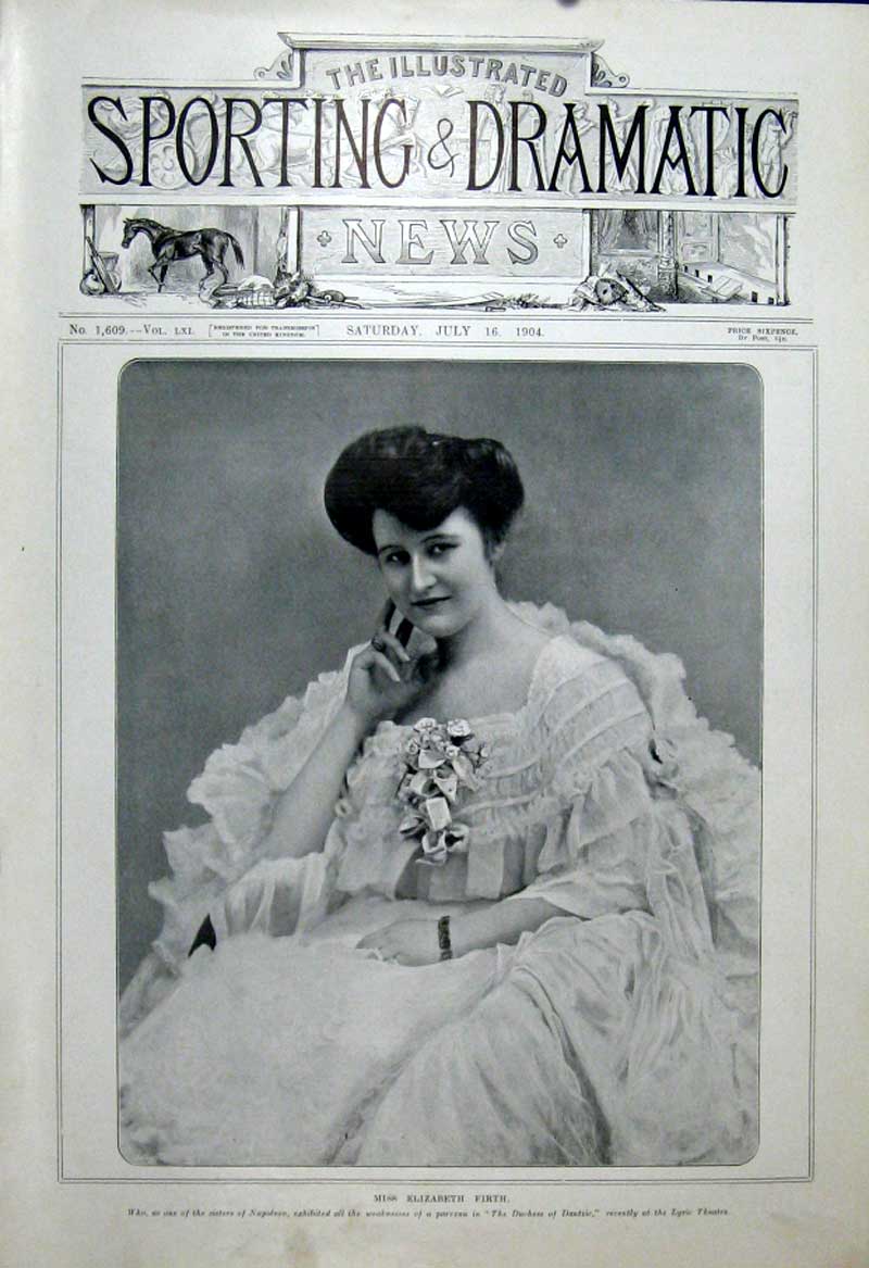 Original Old Antique Print Elizabeth Firth London Actress 1904 Theatre 20th