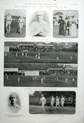 Original Old Antique Print Cricket Eton V Harow Lords 1904 Single Inning Victory