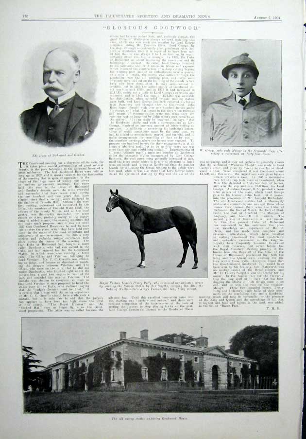 Original Old Antique Print Glorious Goodwood 1904 20th Century