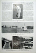 Original Old Antique Print Perrin Essex Chricket 1904 Baden Powel Flying Machine