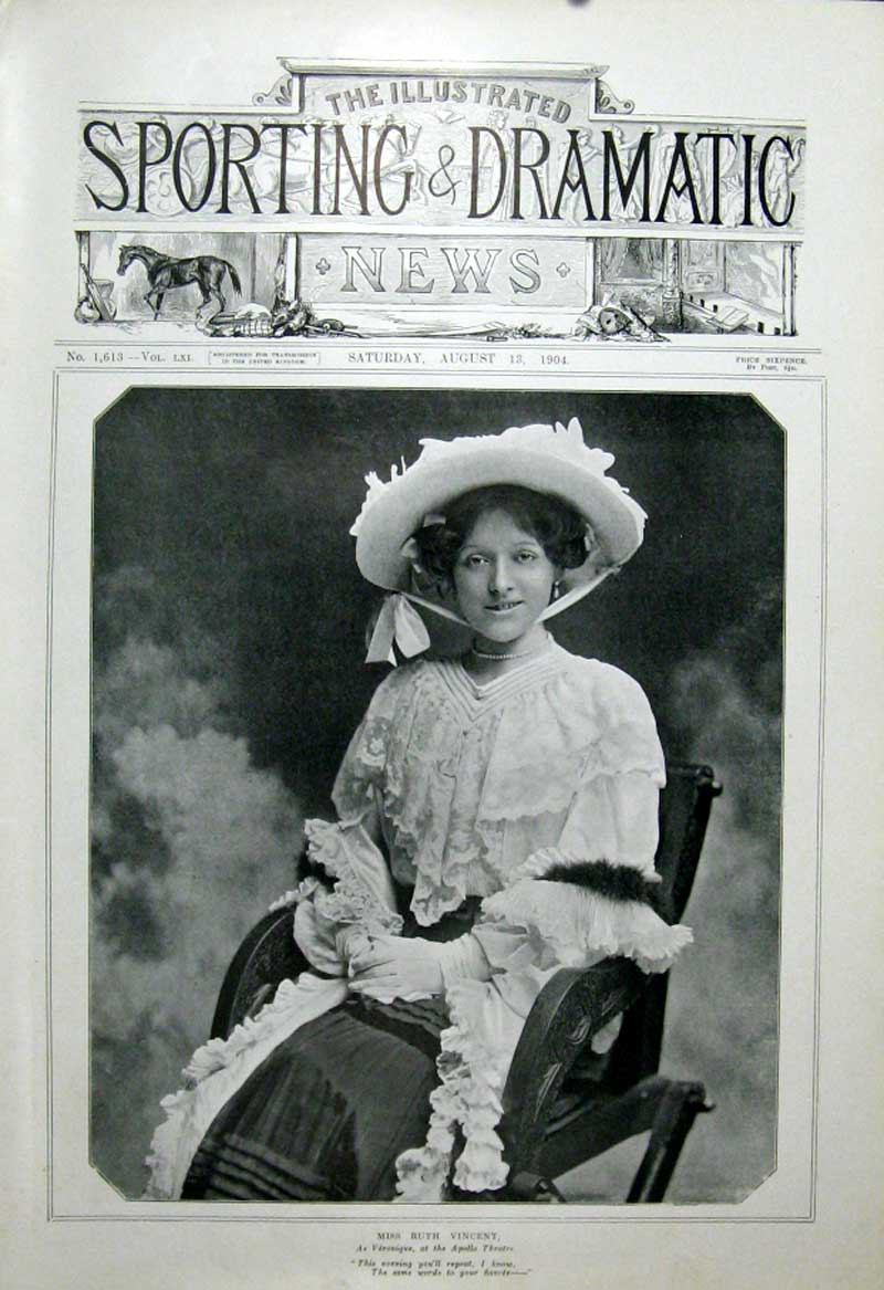 Original Old Antique Print Ruth Vincent London Actress 1904 Theatre 20th Century