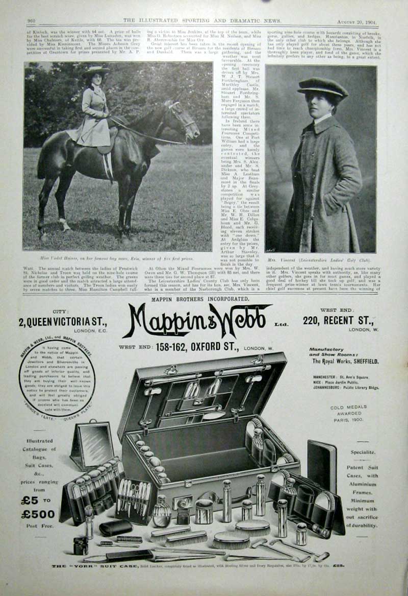 Old Antique Print Miss Haines Horsewoman Mrs Vincent Leicester Golf Club
