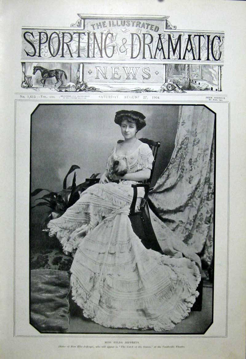 Original Old Antique Print Hilda Jeffreys London Actress 1904 Theatre 20th
