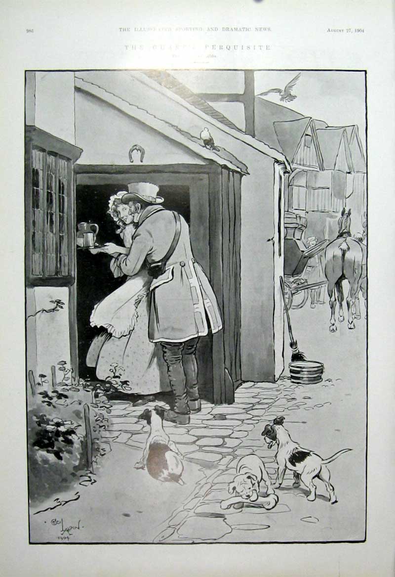 Original Old Antique Print Guards Perquisite By Aldin 1904 Fine Art 20th Century