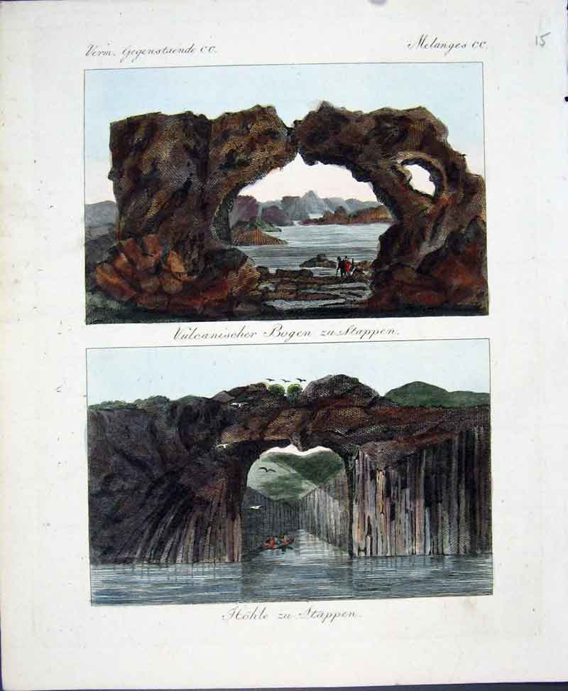Original Old Antique Print C1845 H/C Natural History Plate Cc Rock Formations