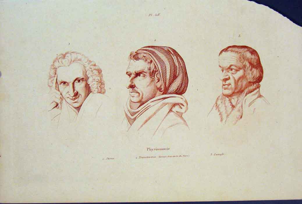 Old Antique Print Portraite Sterne Transteverin Zuingle Physionomie 1839 19th