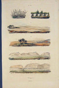 Original Old Antique Print Plages Mountain Valley Fine Art C1839 19th