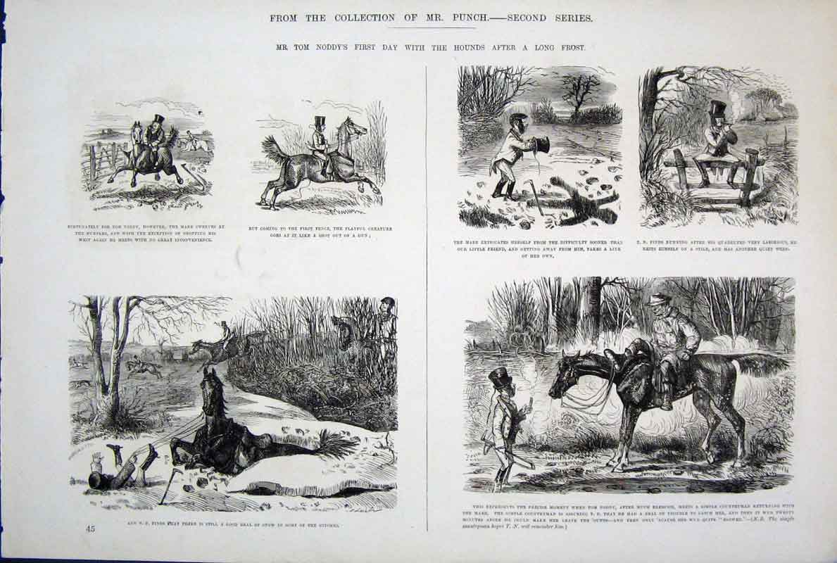 Original Old Antique Print By John Leech Mr Punch Life & Character C1878 19th