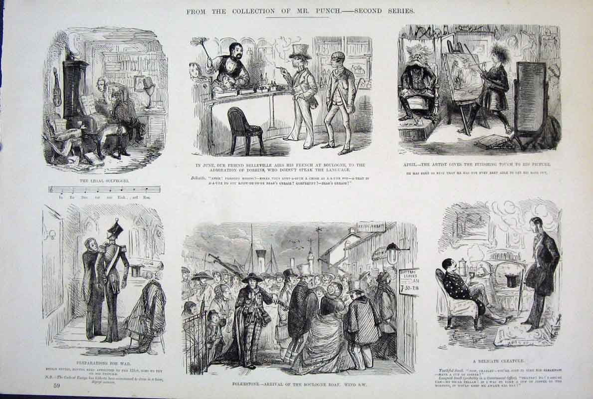 Original Old Antique Print Life & Character Mr Punch Second Serious 1878 19th