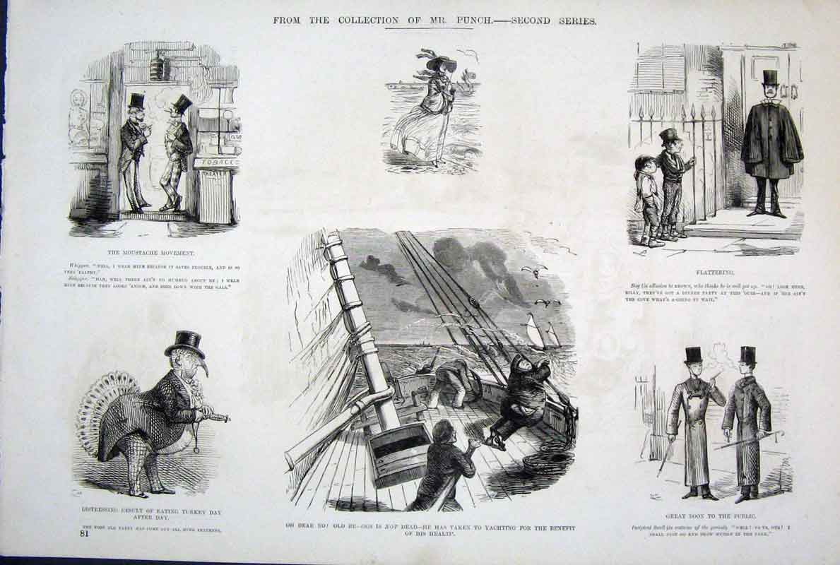 Original Old Antique Print By John Leech Life & Character Mr Punch 1878 19th