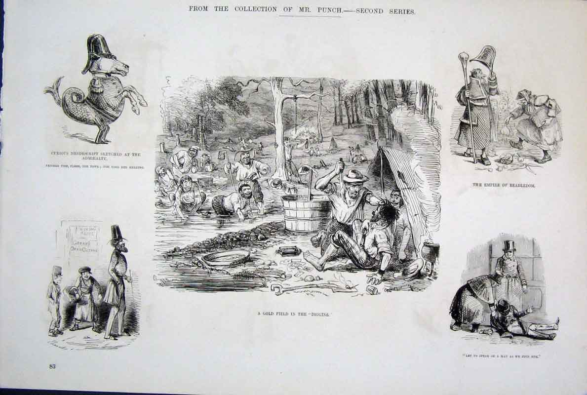 Original Old Antique Print Ref.12 Life & Character John Leech Mr Punch