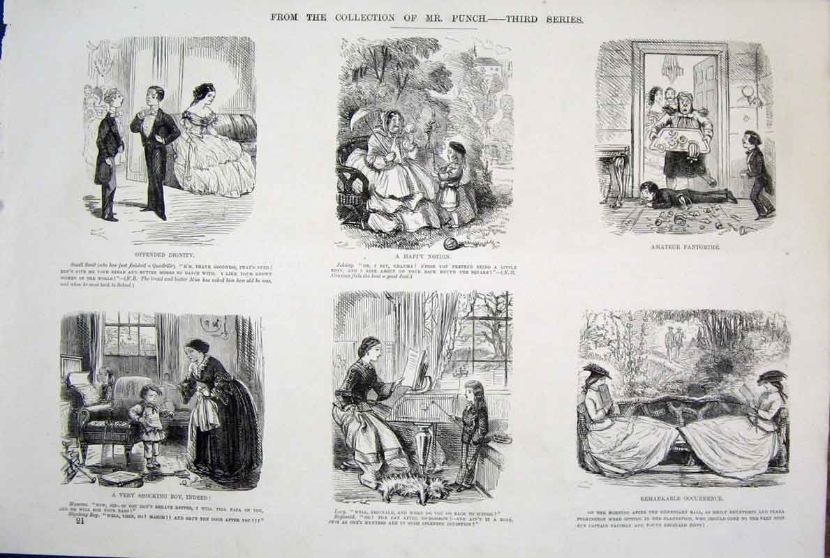 Original Old Antique Print Life & Character By John Leech Mr Punch C1878 19th