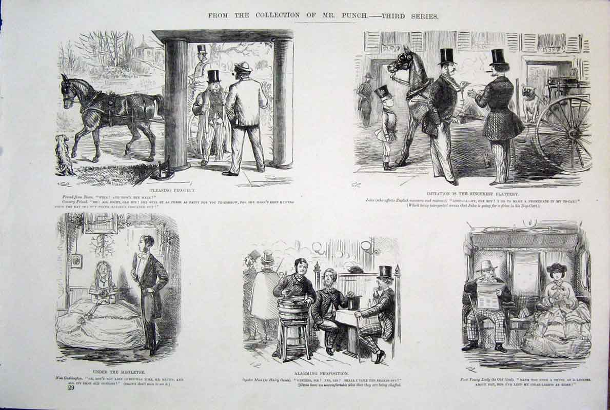 Original Old Antique Print Ref.15 Life & Character Mr Punch John Leech