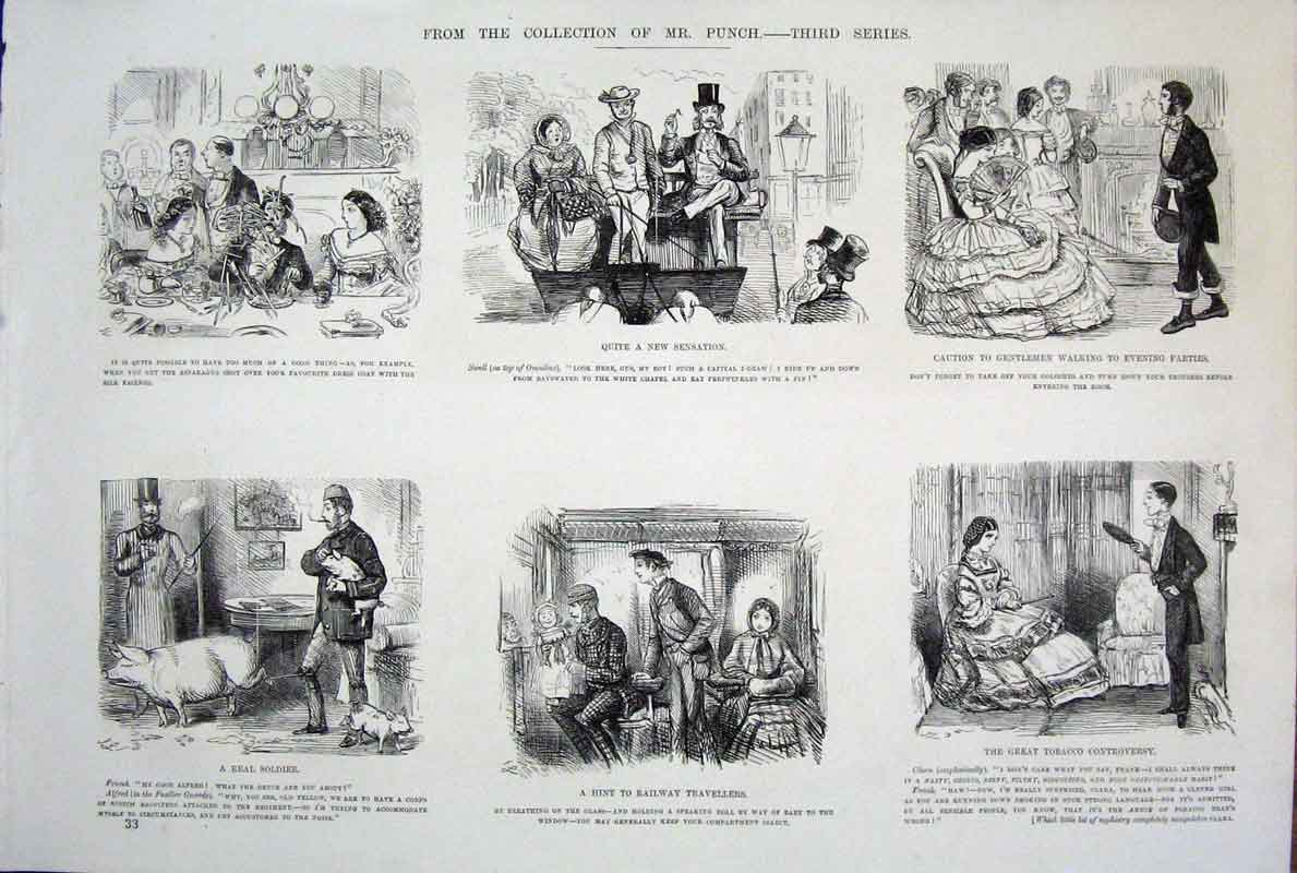 Original Old Antique Print Mr Punch Third Series C1878 By John Leech Victorian