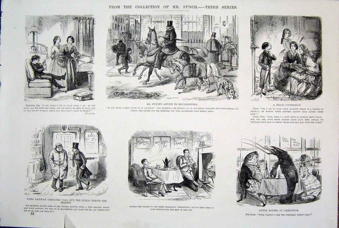 Original Old Antique Print Life & Character Mr Punch Leech