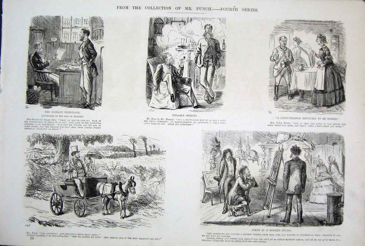 Original Old Antique Print C1878 By John Leech Mr Punch 4Th Series Victorian
