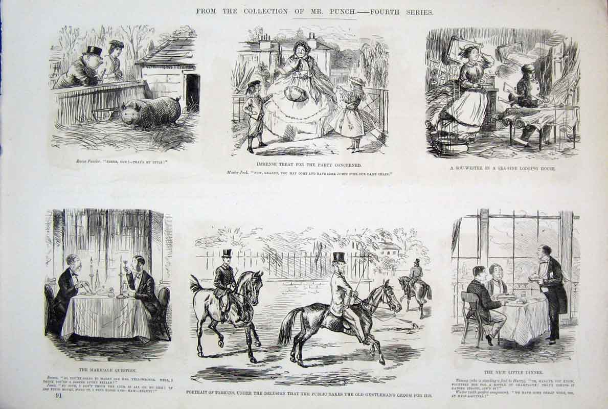 Original Old Antique Print Collection From Fourth Series By John Leech