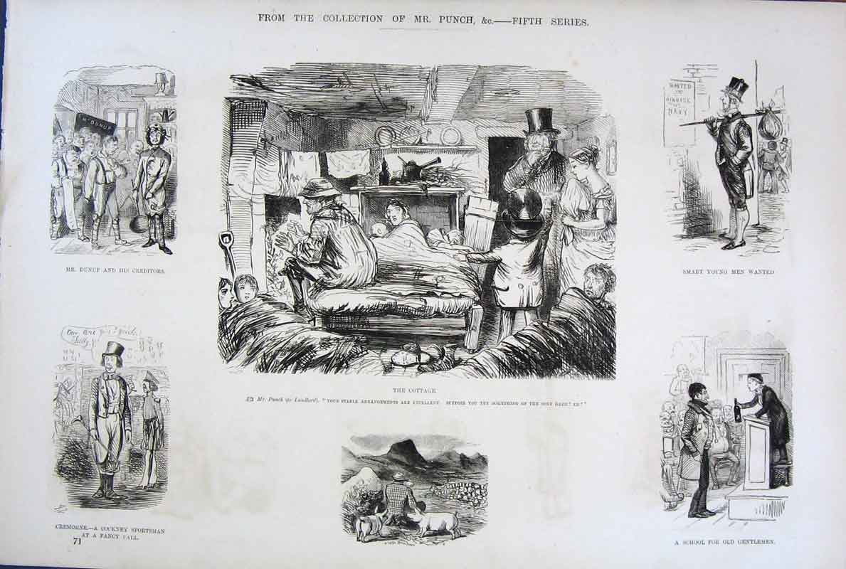 Original Old Antique Print C1878 Mr Punch 5Th Series Collection 19th