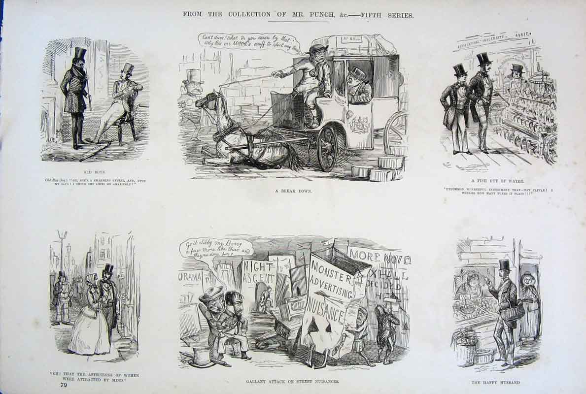 Original Old Antique Print Series Five Mr Punch Collection By John Leech C1878