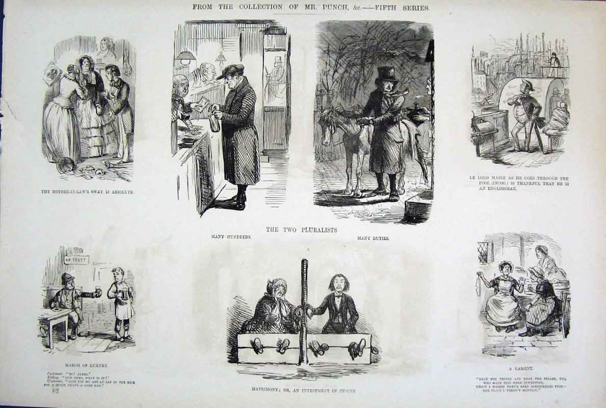 Original Old Antique Print Series Five Mr Punch By John Leech C1878 Victorian