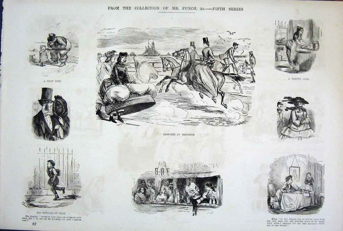 Original Old Antique Print By John Leech Mr Punch Collection Series Five C1878