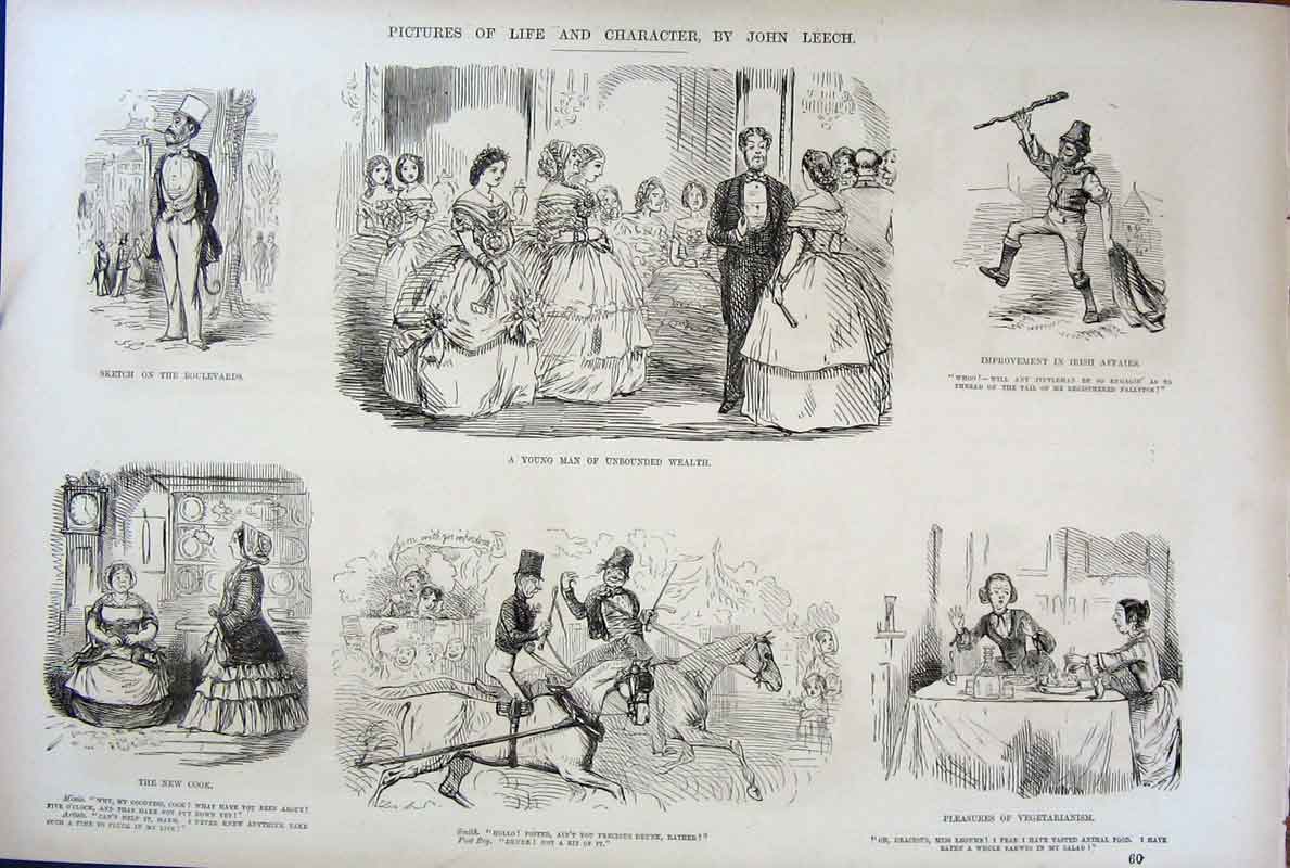 Original Old Antique Print C1878 Mr Punch By John Leech Seires Five Victorian