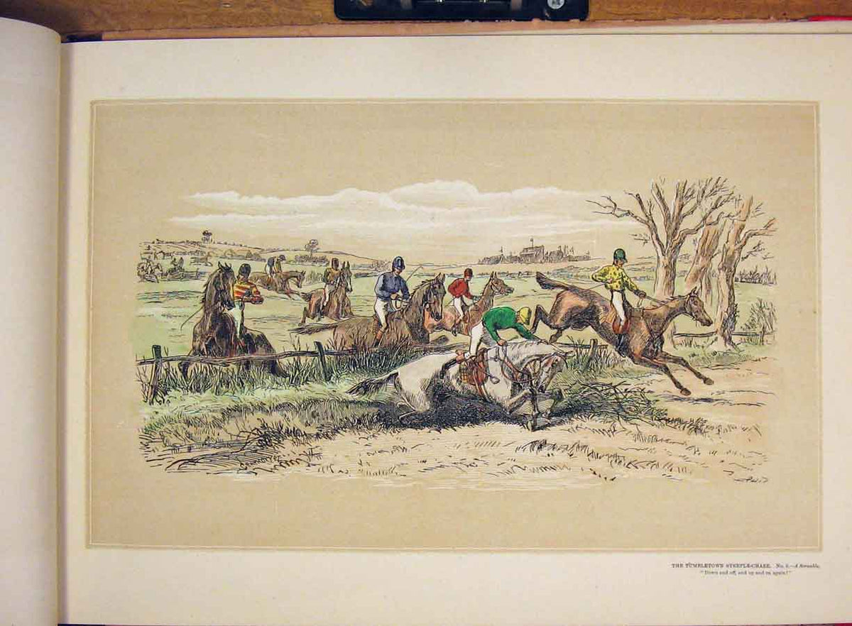 Original Old Antique Print Tumbletown Steeple Chase Fine Art Hand Colored Sketch