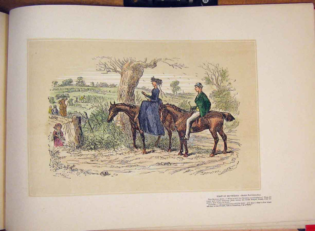 Original Old Antique Print Horse Riding Farm Fieldhand Colored Drawing Fine Art