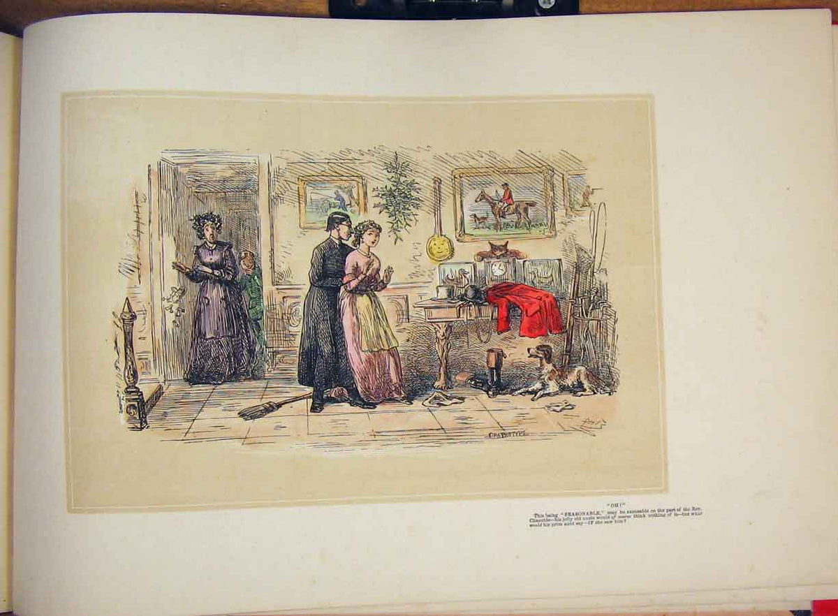 Original Old Antique Print Hand Colored Drawing Rev Dog Mother Sitting Room Art